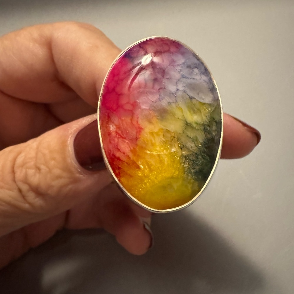 Multicolor Oval Statement Ring Made Of Sterling S… - image 4